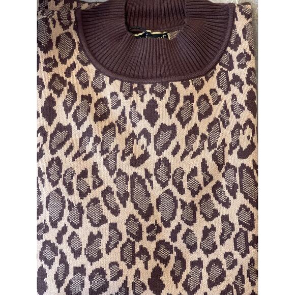 Kathy Ireland Womens 2X Leopard Animal Print Mock-Neck Jacquard Sweater NEW Mob - Picture 5 of 10